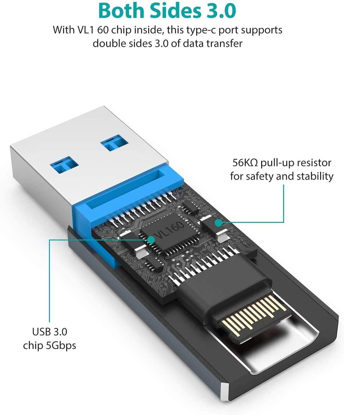 SeCro USB Type C Female to USB 3.1 Male Adapter Double Sided 5Gbps Speed (1 Piece)