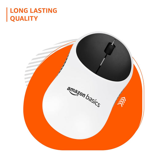 amazon basics Wireless Mouse | 2.4 Ghz with USB Nano Receiver | 1000 DPI Optical Tracking | Compatible with PC & Laptop (White & Black)