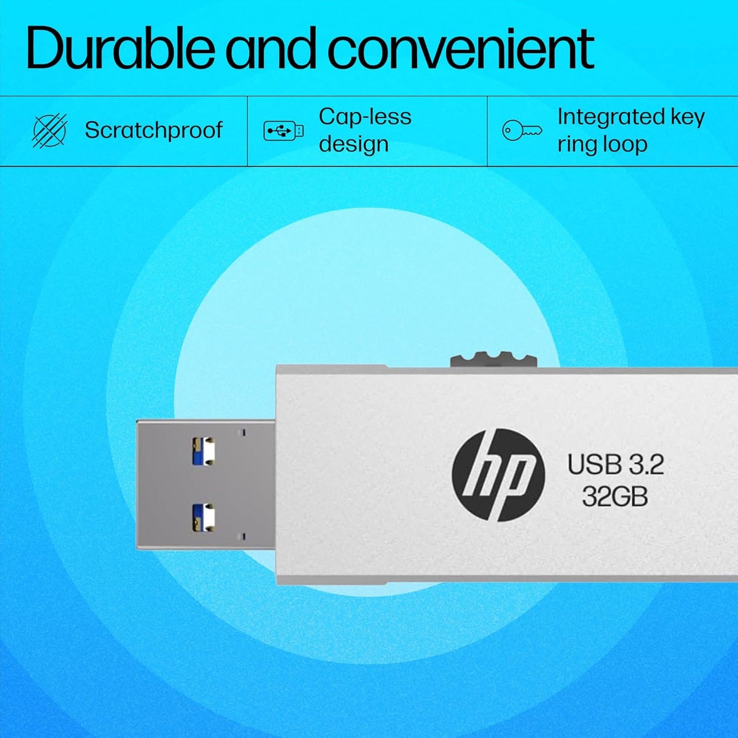 HP 818w 32GB USB 3.2 Flash Drive Silver Metal