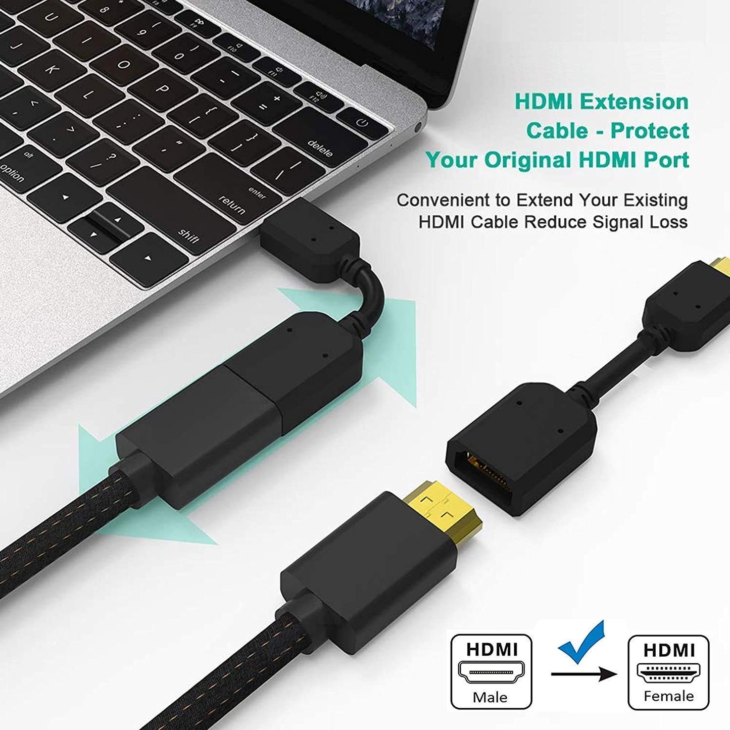 Lapster High Speed HDMI Male to Female Swivel Adapter HDMI Extension Cable for Google Chrome Cast -10cm (Black)