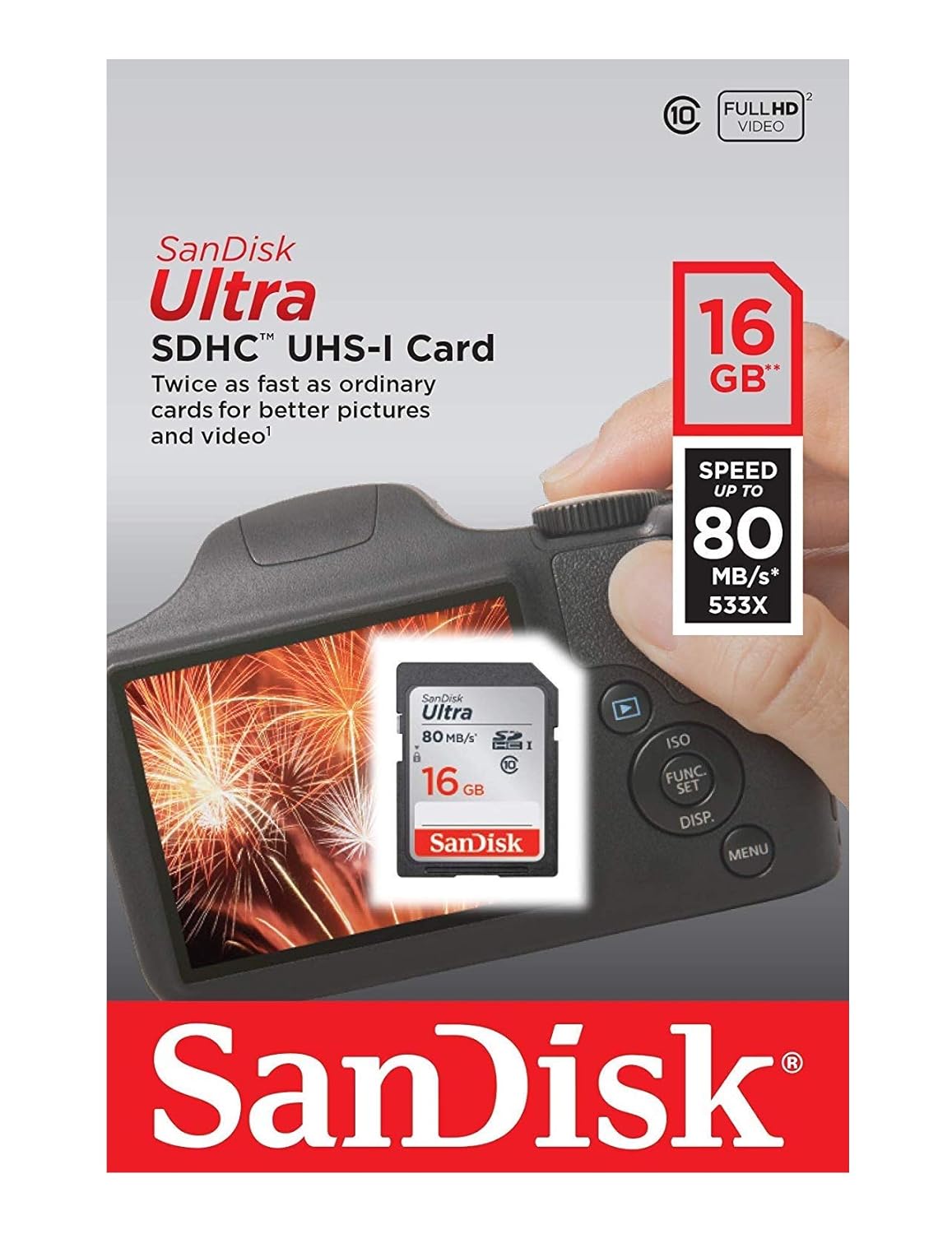 SanDisk Ultra Class 10 UHS-I 16GB SDHC Memory Card (80 MB/s)