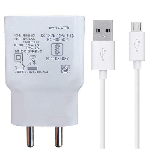 Fast Charger 2.4 Amp with 1 Meter Micro USB Type B Charger Compatible for Vivo Y11 Original Adapter Like Wall Charger Android [Made in India]