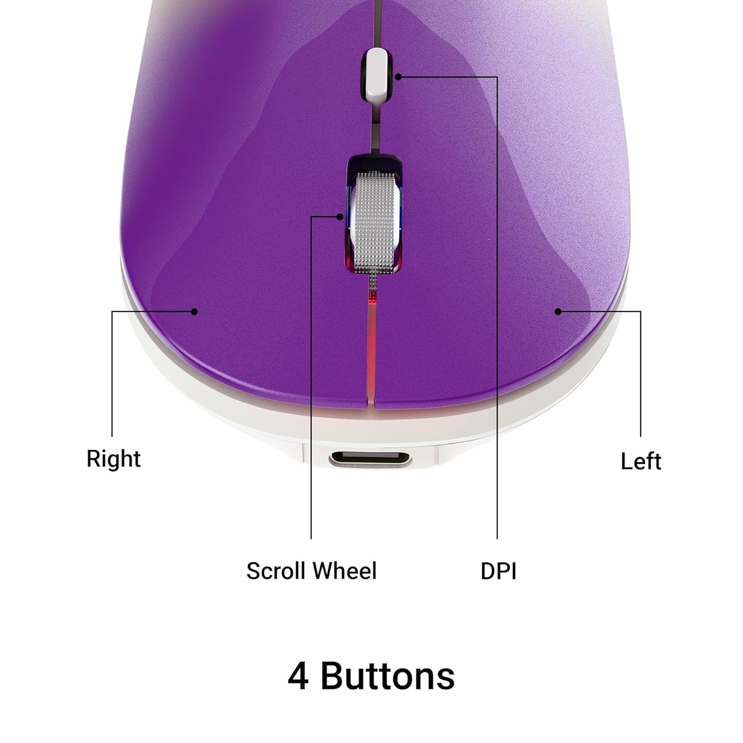 ZEBRONICS Poise Rechargeable Wireless Mouse, Dual Mode (2.4GHz + BT), Upto 1600 DPI, Silent Operation, 4 Buttons, Comfortable & Ergonomic, for Mac | Laptop | Computer (Gradient Purple)