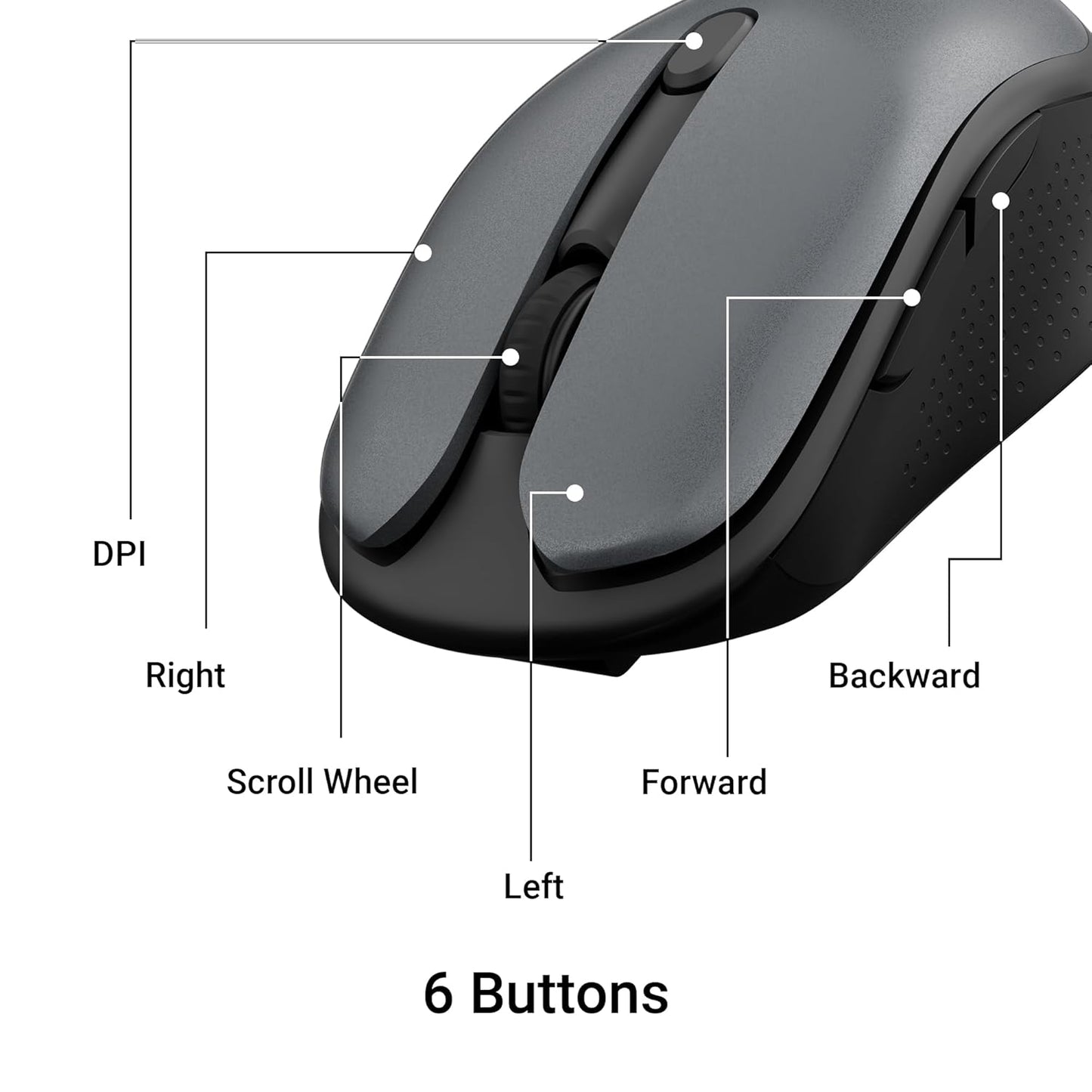 ZEBRONICS Charm Rechargeable Wireless Mouse, Dual Mode (2.4GHz + BT), Dual Bluetooth, Upto 1600 DPI, Silent Operation, 6 Buttons, Comfortable & Ergonomic, for Mac | Laptop | Computer (Metallic Grey)