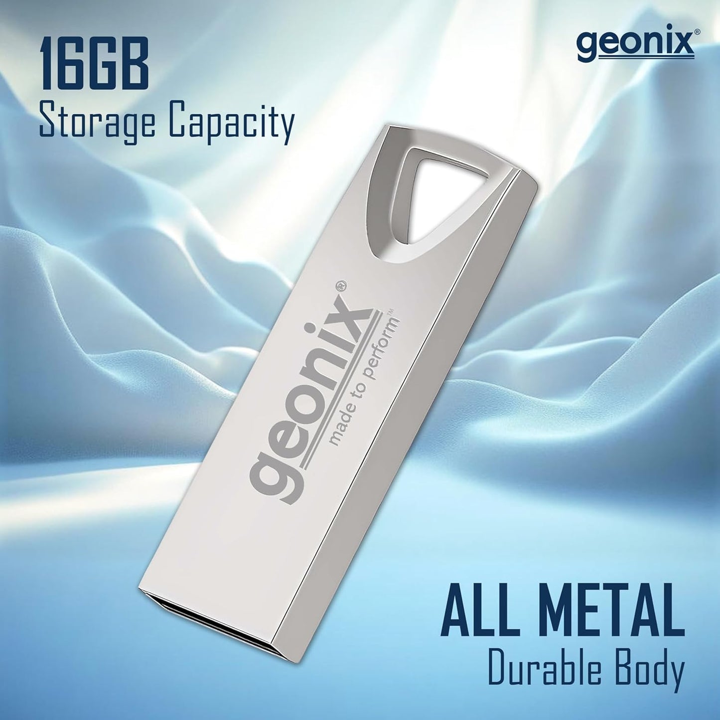 Geonix Pendrive I Silver I USB 2.0 I Keyring Design I Lightweight I Variant 16GB I 5 Years Warranty