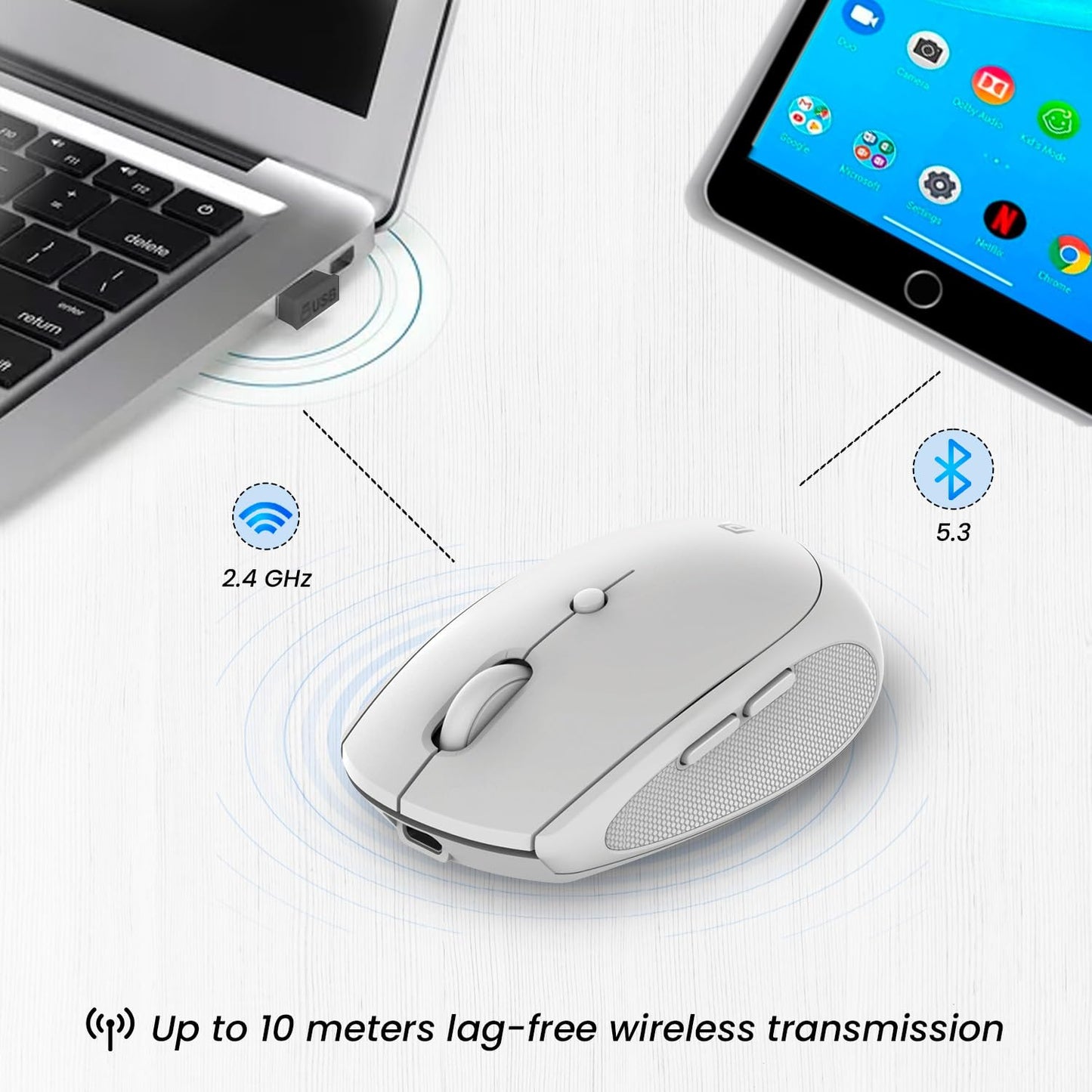 Portronics Toad III Wireless Mouse with Bluetooth & 2.4 GHz Dual Connectivity, Rechargeable, 6 Buttons, Adjustable DPI, Silicon Grip & Ergonomic...