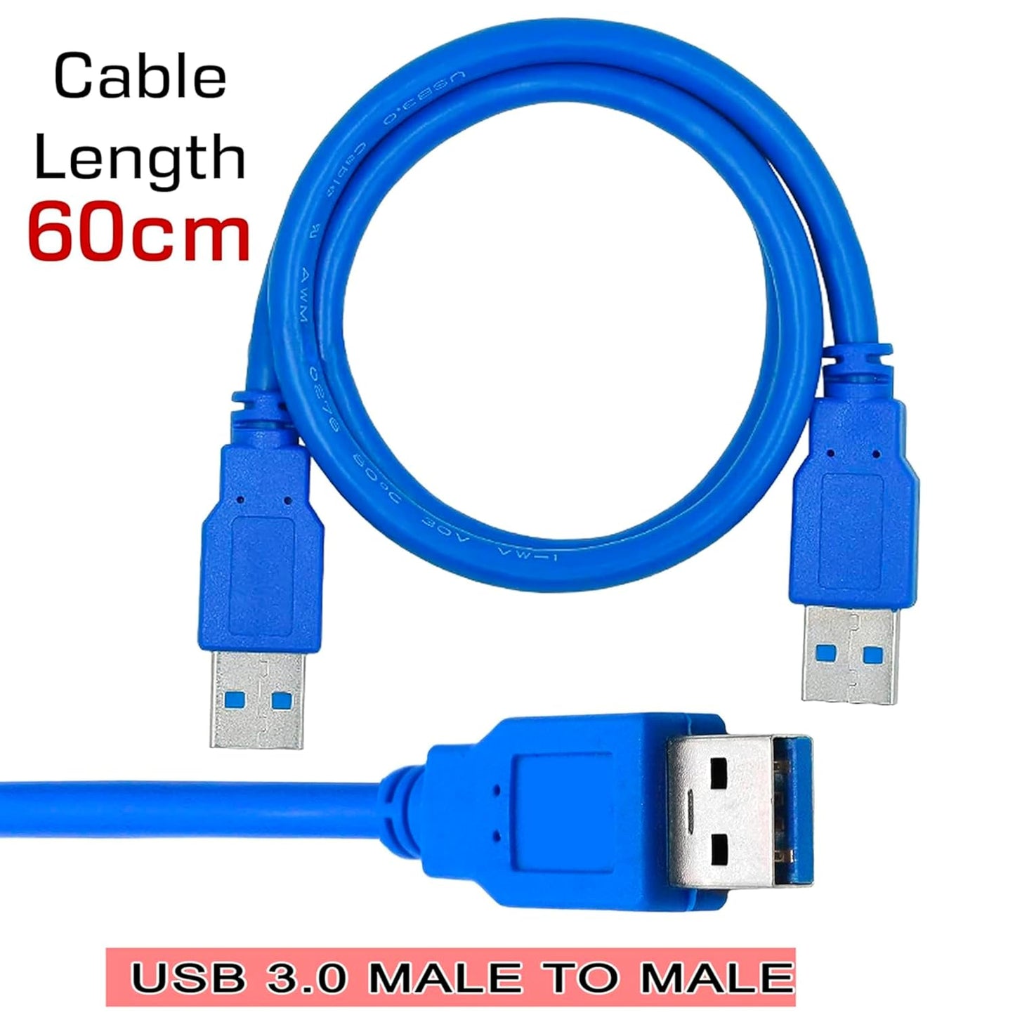 Storite 60CM Super Speed USB 3.0 Male to Male Cable for Data Transfer Hard Drive Enclosures, Printer, Modem, Personal Computer - Blue