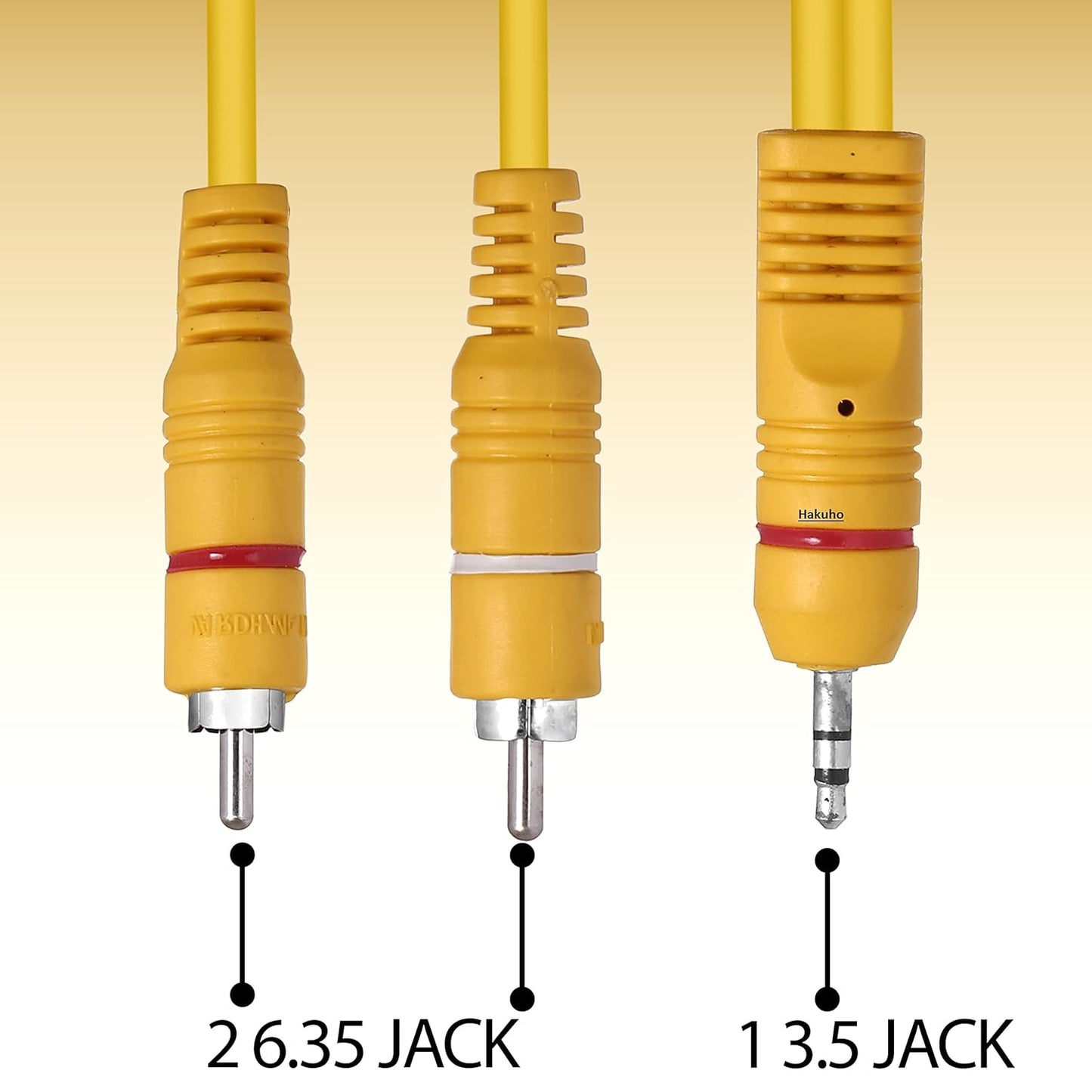 Hakuho 3.5mm Stereo Jack Male to 2RCA Male Audio Cable,High Definition Copper Cable for Spekers,Home Theatre and More.Yellow