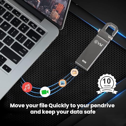 EVM EnStore 8GB Metal USB 2.0 Flash Drive - High Read Speeds up to 15MB/s & Write Speeds up to 8MB/s - Durable Metal Casing - Ideal for Data Transfer & Storage - (EVMPD/8GB)