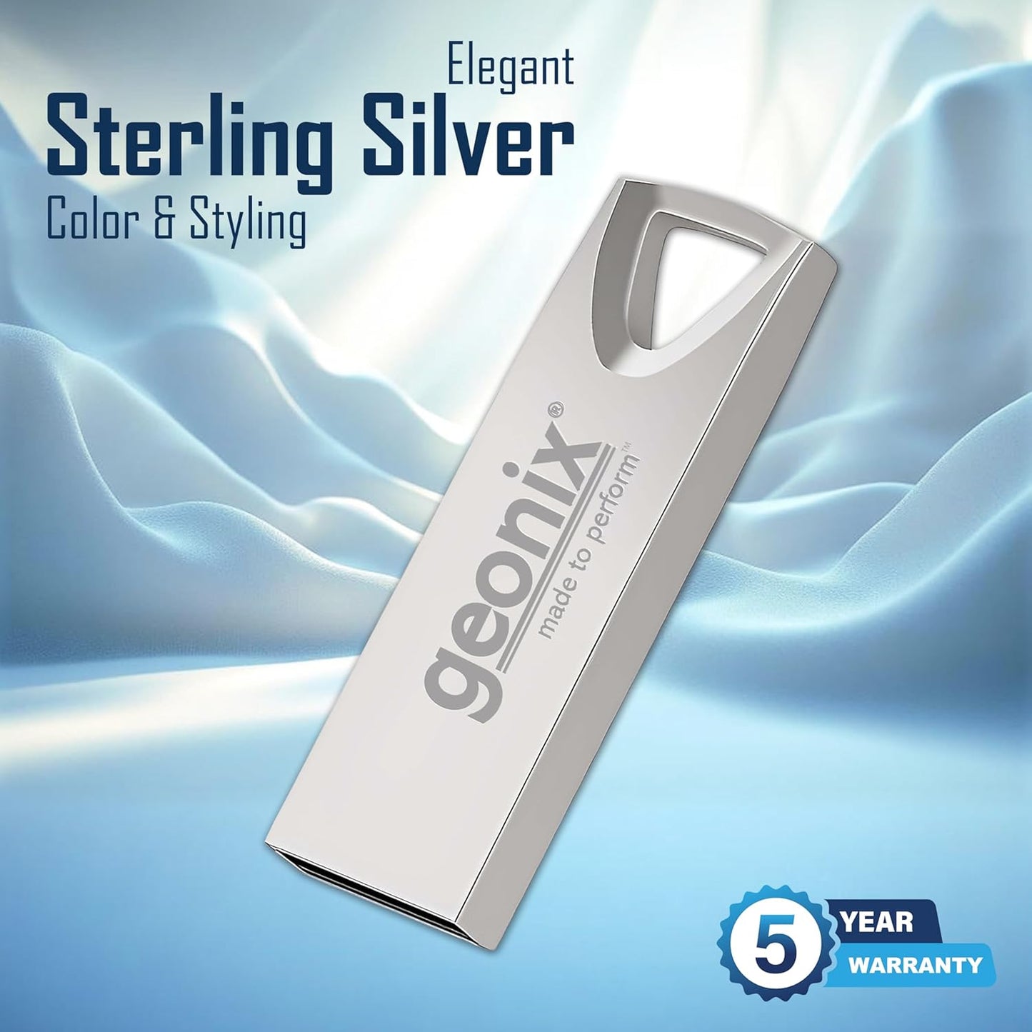 Geonix Pendrive I Silver I USB 2.0 I Keyring Design I Lightweight I Variant 16GB I 5 Years Warranty