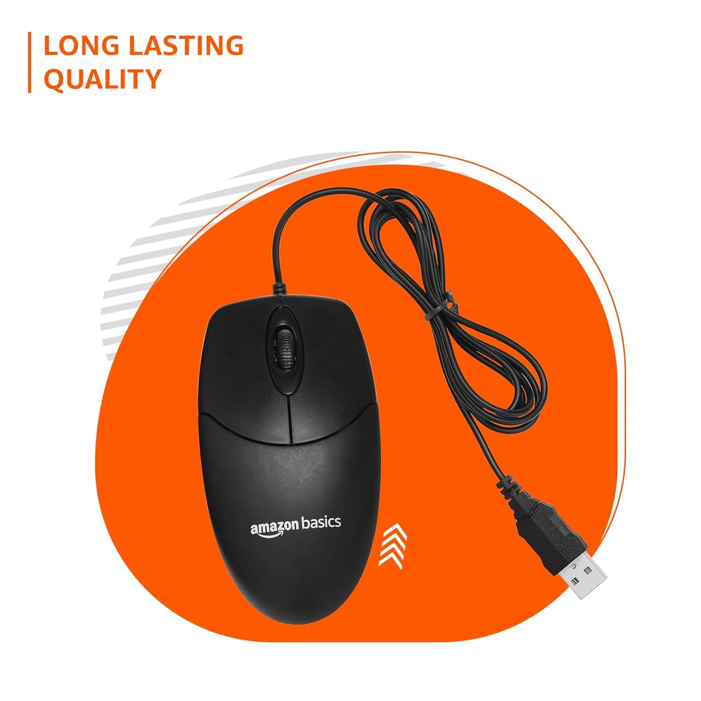 amazon basics Wired Mouse | 1000 DPI Optical Sensor | Plug and Play | Compatible with PC, Laptop (Black)