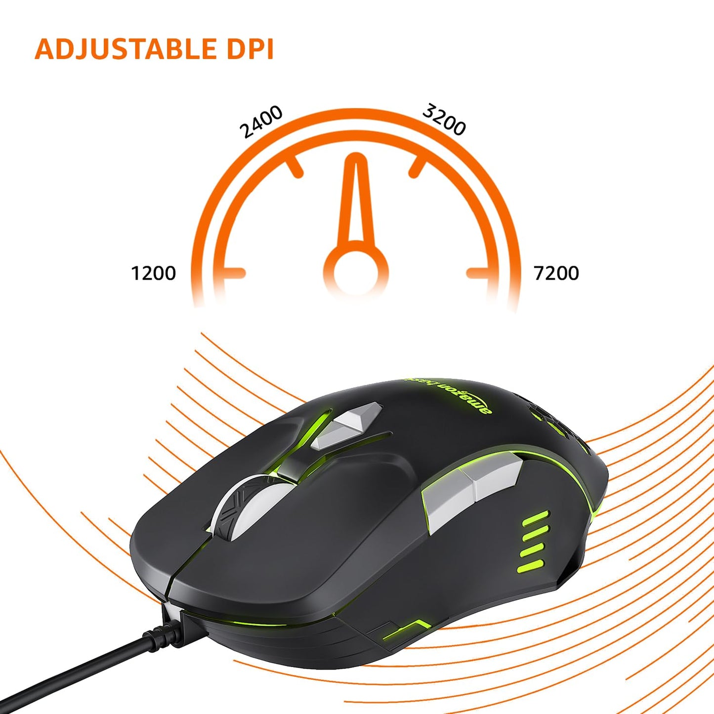 amazon basics Wired Gaming Mouse with Up to 6400 DPI, RGB, 4 Programmable Keys