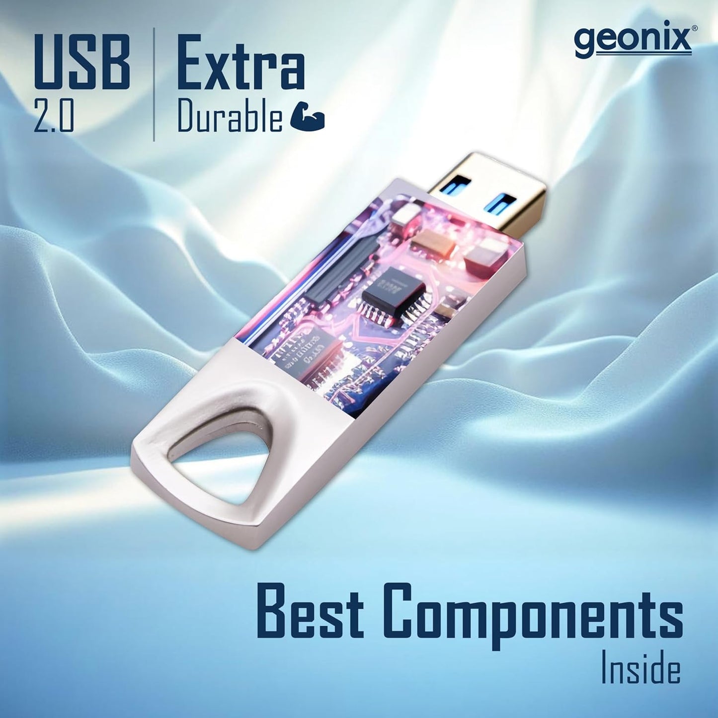 Geonix Pendrive I Silver I USB 2.0 I Keyring Design I Lightweight I Variant 16GB I 5 Years Warranty