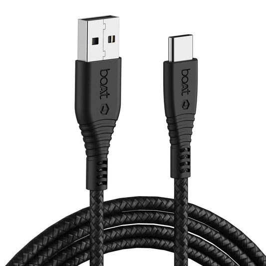 boAt Type C A325/A320 Tangle-free, Sturdy Type C Cable with 3A Rapid Charging & 480 Mbps Data Transmission Speed, Compatible with Smartphones & Tablets(Black)