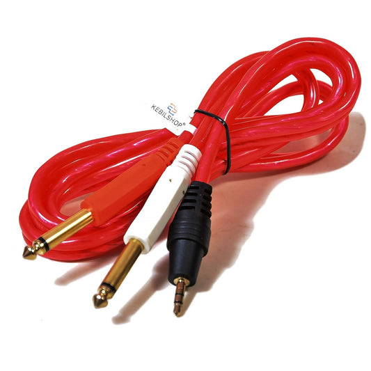 KEBILSHOP 3.5Mm 1/8" Trs To Dual 6.35Mm 1/4" Ts Mono Audio Y Splitter Cable For Personal Computer, Laptop, All Audio Equipment, Music System, Home Theatre, Amplifier (1.4 Meter/4.6 Feet, Blue, Red)