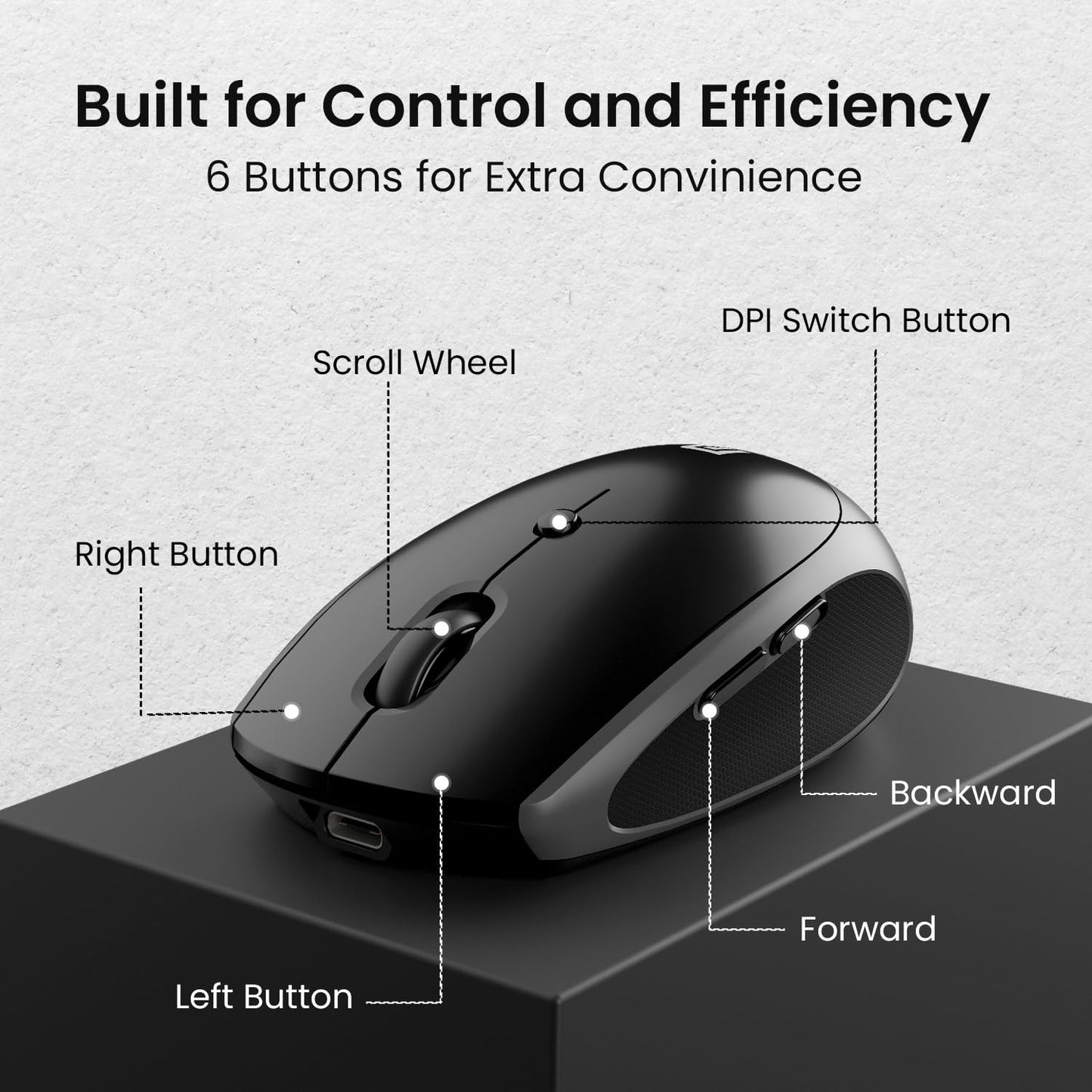 Portronics Toad III Wireless Mouse with Bluetooth & 2.4 GHz Dual Connectivity, Rechargeable, 6 Buttons, Adjustable DPI, Silicon Grip & Ergonomic...