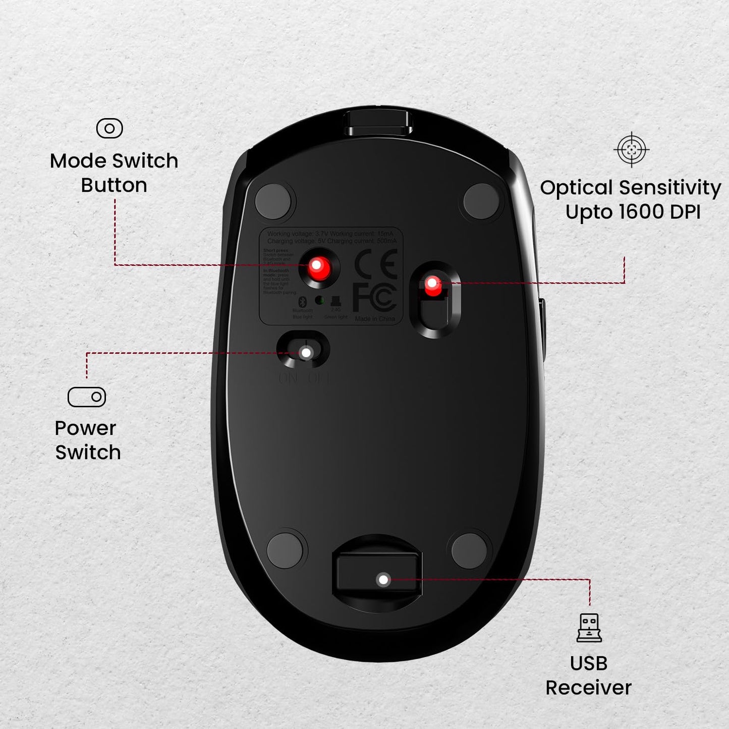 Portronics Toad III Wireless Mouse with Bluetooth & 2.4 GHz Dual Connectivity, Rechargeable, 6 Buttons, Adjustable DPI, Silicon Grip & Ergonomic...