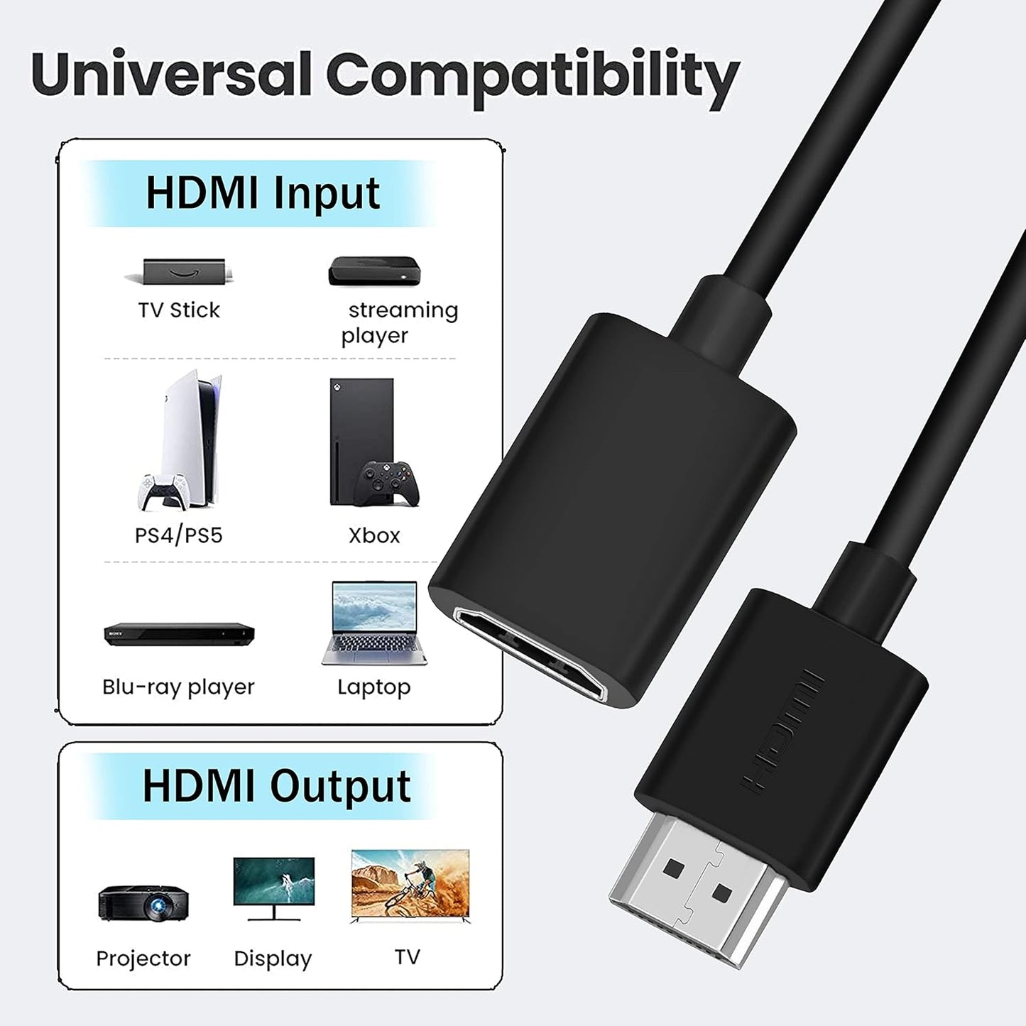 Storite 30 cm 19 Pin High Speed HDMI Male to Female Extension Cable HDMI Extender Compatible for Laptop Computer