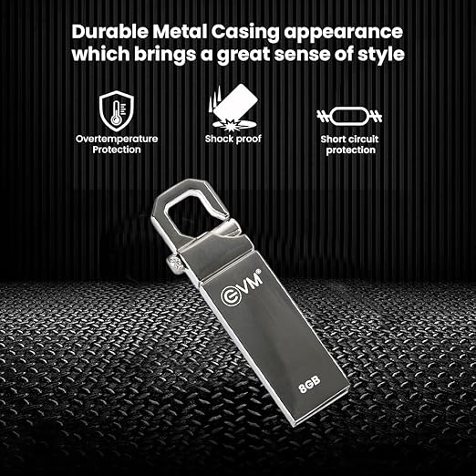 EVM EnStore 8GB Metal USB 2.0 Flash Drive - High Read Speeds up to 15MB/s & Write Speeds up to 8MB/s - Durable Metal Casing - Ideal for Data Transfer & Storage - (EVMPD/8GB)