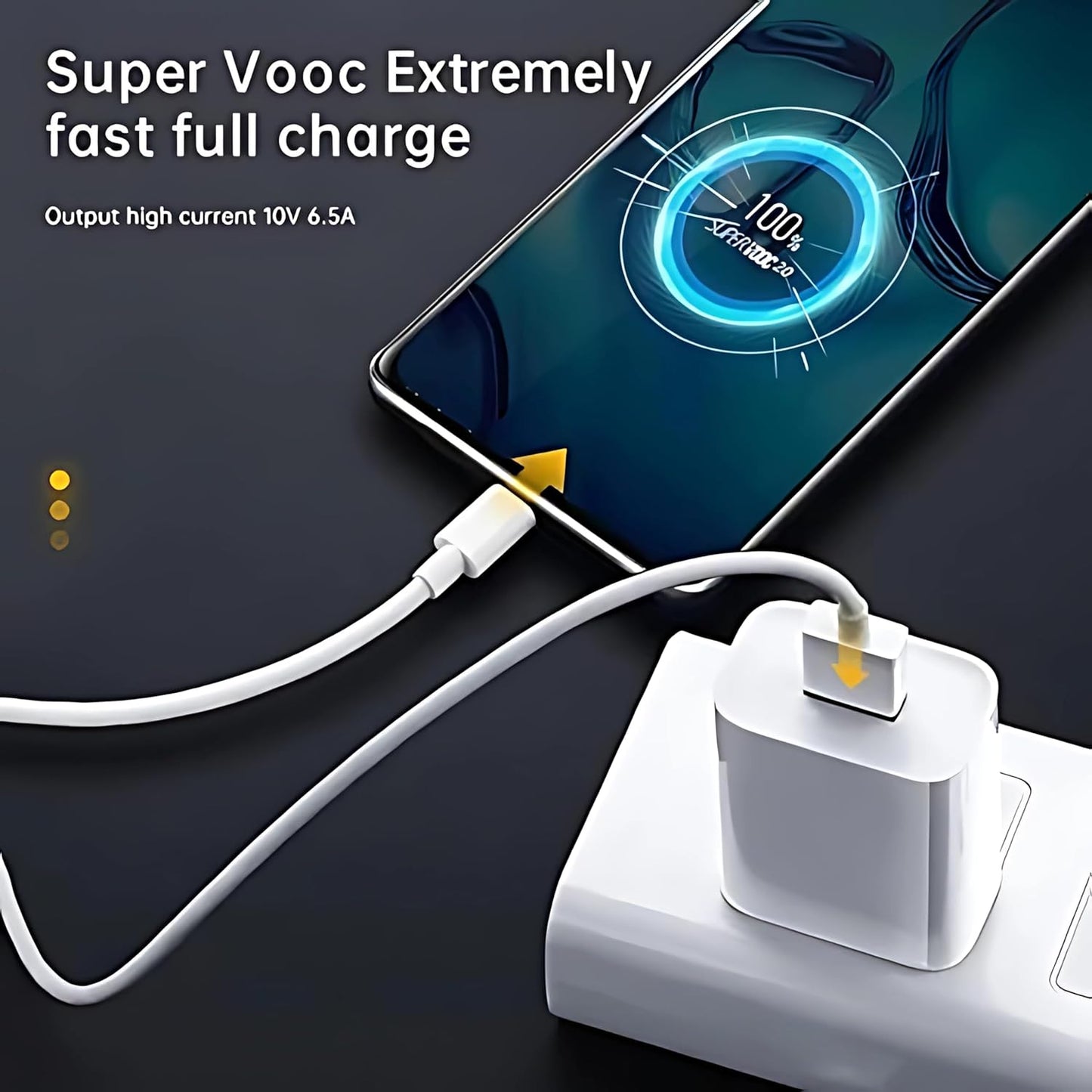 Novobit 65W Fast Charger with USB to Type C Cable Compatible with Oppo, Realme, Redmi, Nothing, oneplus, Pixel, Samsung & Other Smartphones | Type-C Charger Supports Dash,Warp, Vooc, SuperVooc (White)