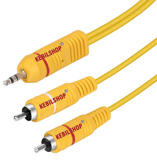 KEBILSHOP 3.5Mm Stereo Jack Male To 2Rca Male Audio Cable, High Definition Copper Cable For Smartphone, Speakers, Home Theatre And More.Yellow (1.8 Meter)