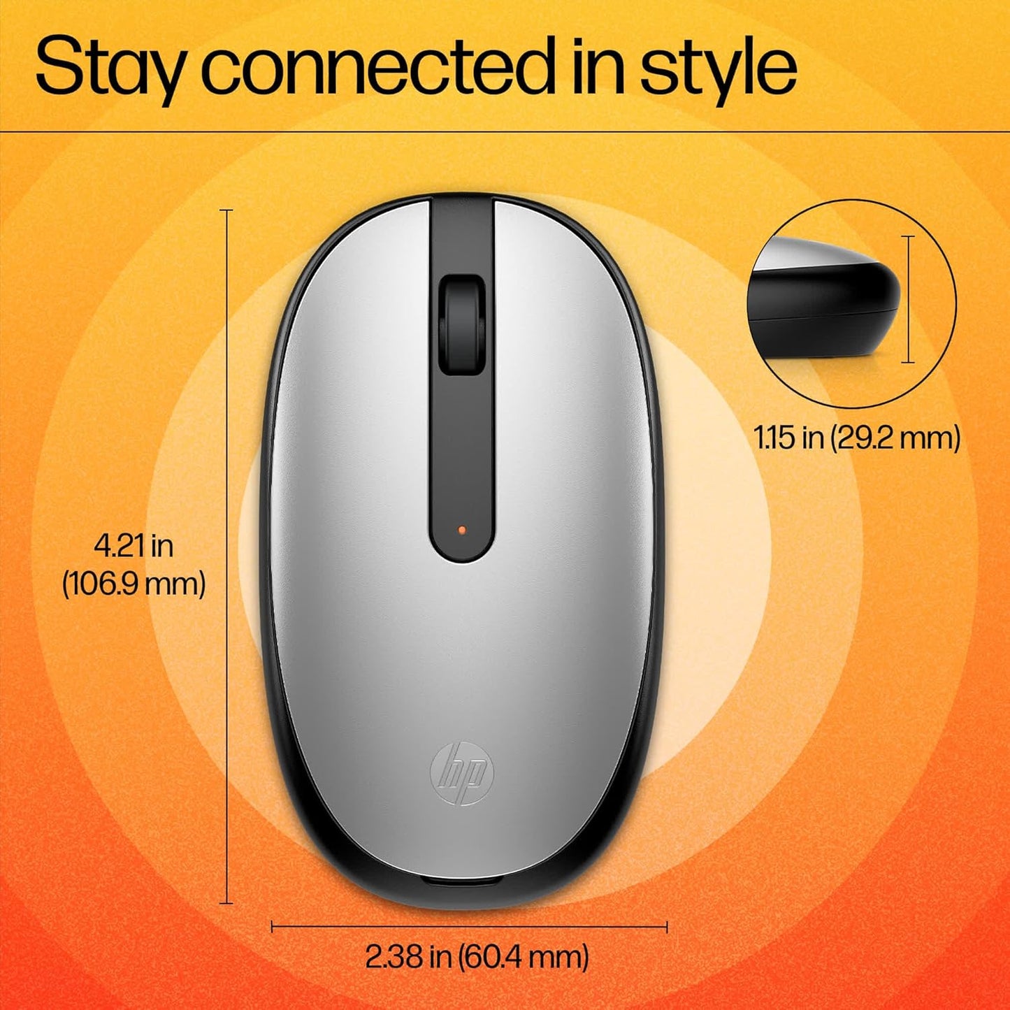 HP 240 Bluetooth Mouse/Ambidextrous; Compact Size; Portable Mouse/Red Optical Tracking/1600 dpi/3 Years Warranty/Pike Silver (43N04AA)