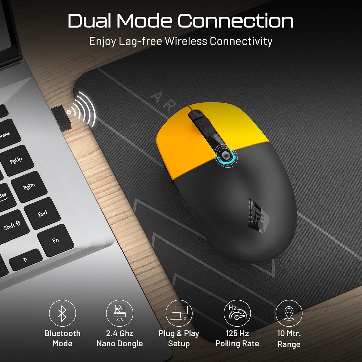 Archer Tech Lab Precision 300 Wireless Mouse, Dual Mode Bluetooth 5.3/2.4GHz USB Nano Dongle 10M Range,3 DPI Settings (800-1200-1600) 6 Button Ergonomic Design,3 Million Clicks,Lightweight 63gm