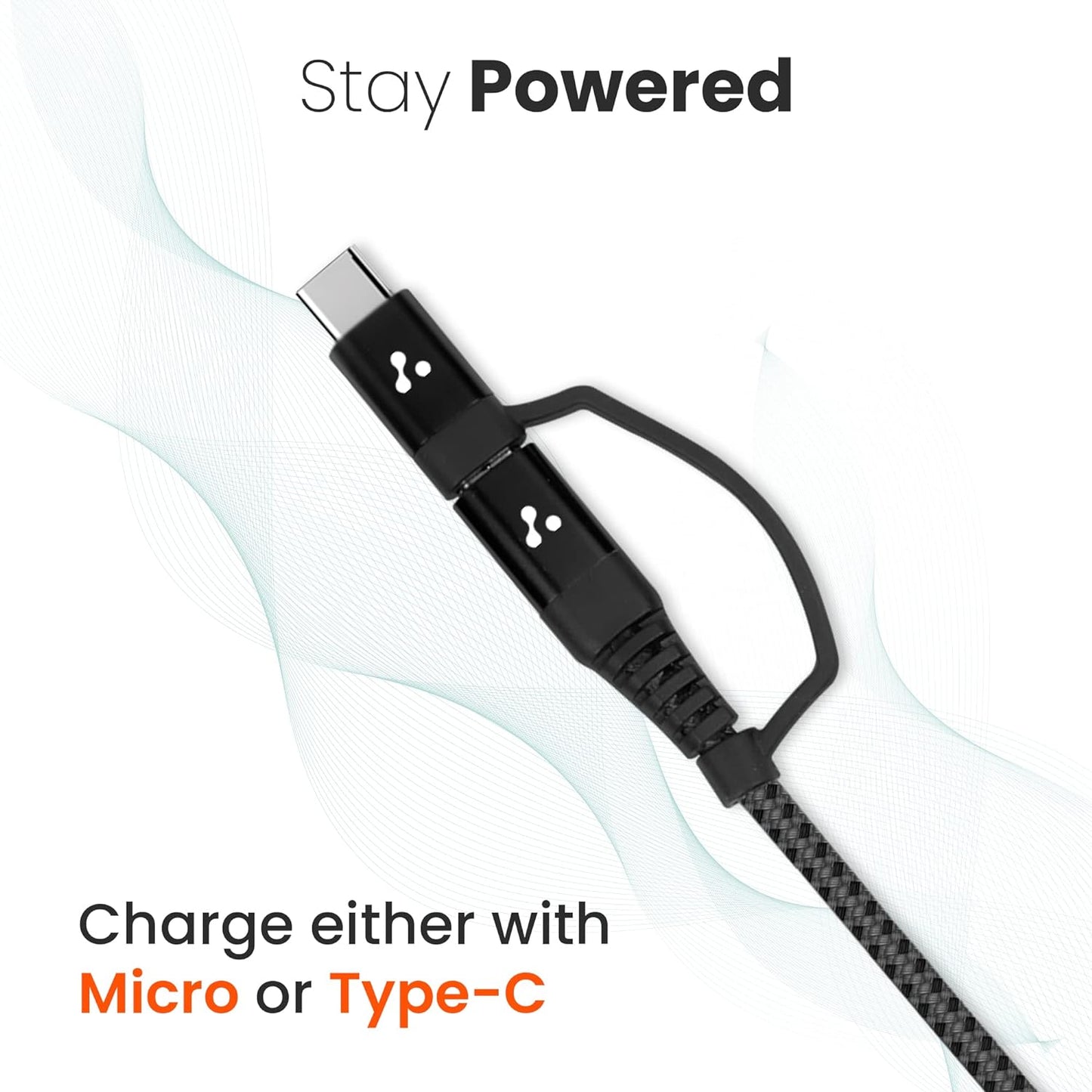 Ambrane 2 in 1 Type-C & Micro USB Cable with 3A Fast Charging Mobile Cable, 480 mbps Data Sync, Quick Charge 3.0, 1.5m Braided Cable, Compatible with All Type-C & Micro USB Devices (ABDC-10, Black)