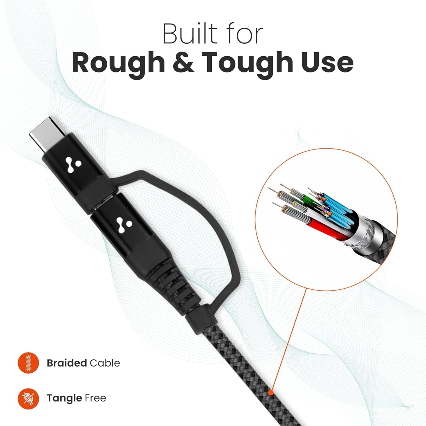 Ambrane 2 in 1 Type-C & Micro USB Cable with 3A Fast Charging Mobile Cable, 480 mbps Data Sync, Quick Charge 3.0, 1.5m Braided Cable, Compatible with All Type-C & Micro USB Devices (ABDC-10, Black)