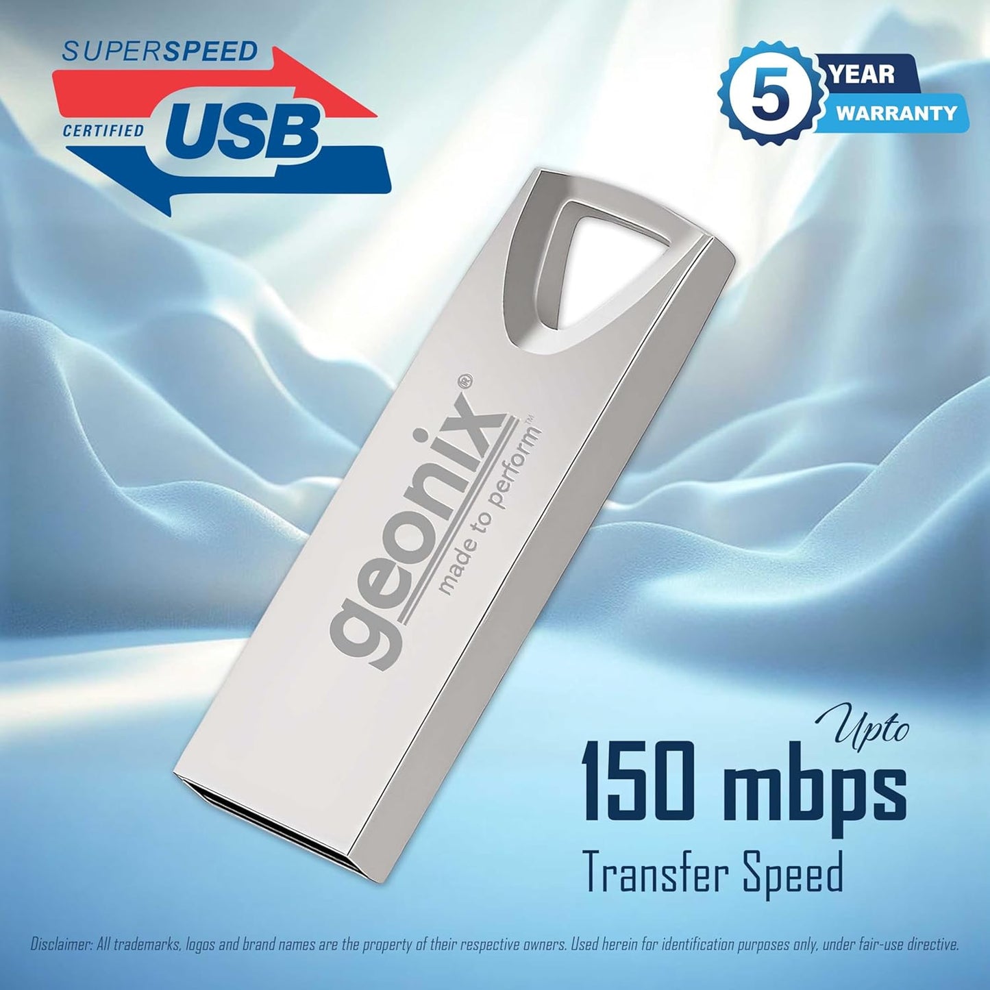 Geonix Pendrive I Silver I USB 2.0 I Keyring Design I Lightweight I Variant 16GB I 5 Years Warranty