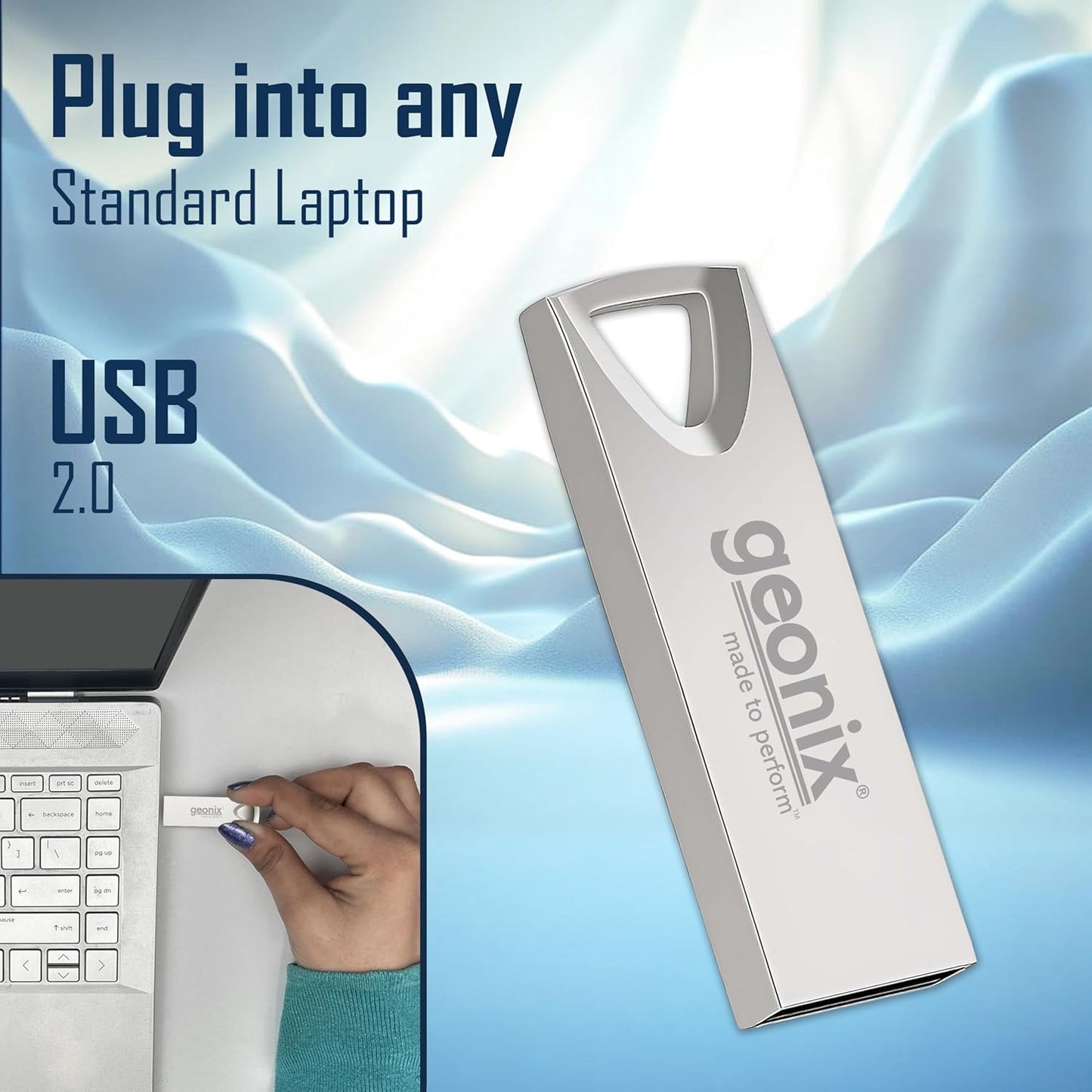 Geonix Pendrive I Silver I USB 2.0 I Keyring Design I Lightweight I Variant 16GB I 5 Years Warranty