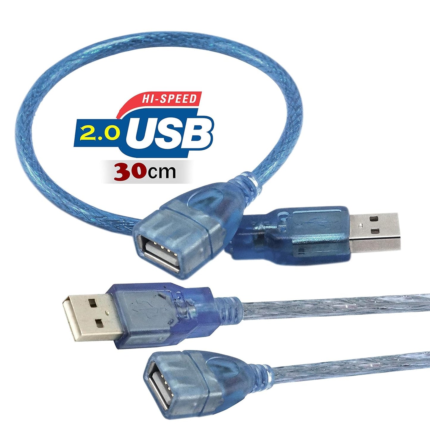 KEBILSHOP Pack of 2 30cm USB 2.0 Male to Female Cable High-Speed USB 2.0 A to A Extension Cable for Data Transfer Compatible with Laptop,Hard Disk,Camera,Laptop Cooler,DVD Player and More|Blue