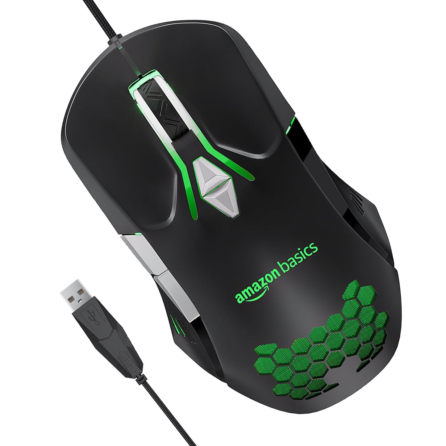 amazon basics Wired Gaming Mouse with Up to 6400 DPI, RGB, 4 Programmable Keys