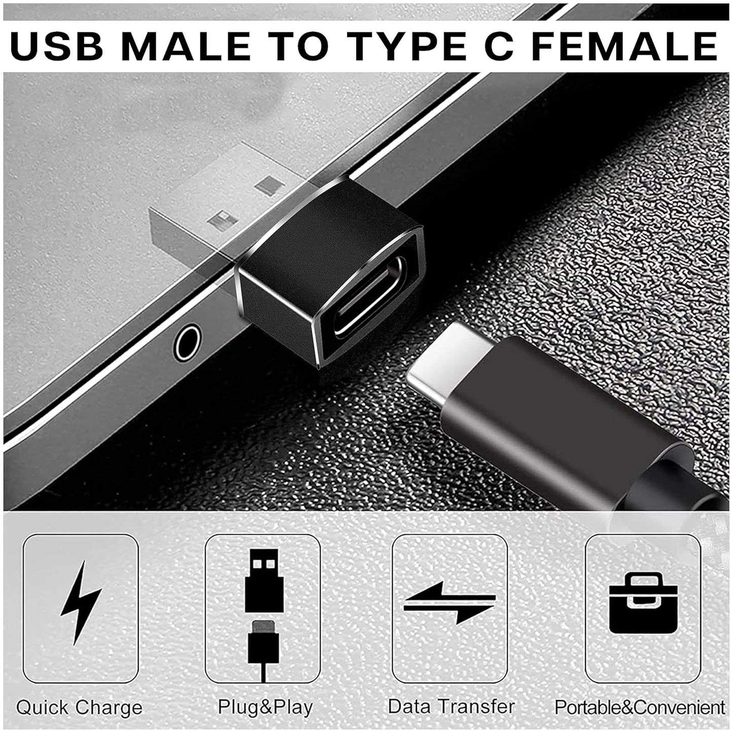 UBRONIK®️ Pack of 2 Mini USB 3.1 Type C Adapter for Data Sync,Type C Female to USB A Male Charger Charging Cable Adapter Converter Compatible Laptops,Car,Chargers,PC (Black)