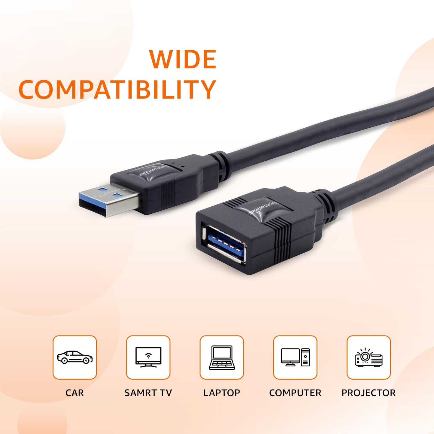 amazon basics USB 3.0 Extension | Type A Male to Type A Female | Repeater Cable - 7.5 ft | Enhanced Connectivity & High-Speed Performance