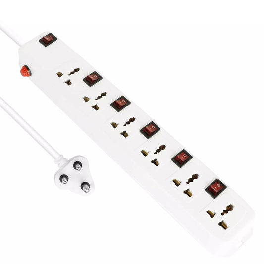 Fedus 5 m Long Extension Board Extension Box with Wire (6 Socket 6 Switch)