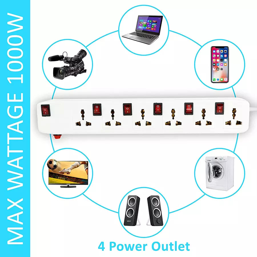 Fedus 5 m Long Extension Board Extension Box with Wire (6 Socket 6 Switch)