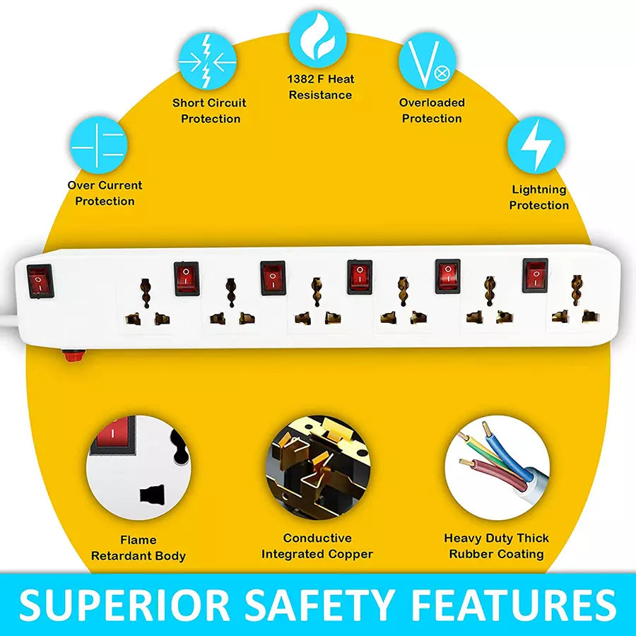 Fedus 5 m Long Extension Board Extension Box with Wire (6 Socket 6 Switch)