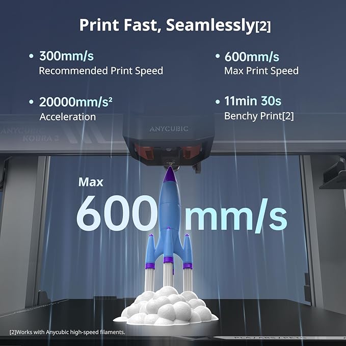 ANYCUBIC 3D Printer Kobra 3 Combo, Multi-color 3D Printer with up to 4 striking rainbow colors, nozzle clogging detection, 600mm/s max high speed, size 250x250x260mm