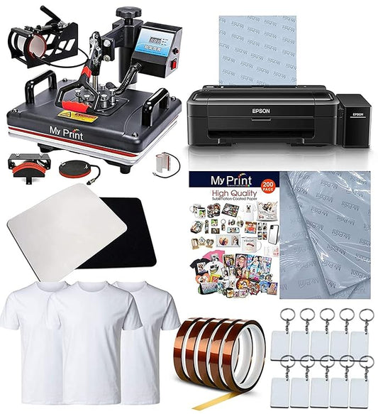 MY PRINT | Complete Setup Sublimation Printing | Heat Press Combo 5 in 1 | Printer L130 with Sublimation Ink | Sublimation Paper 200 Pcs | for Business Supplies Products