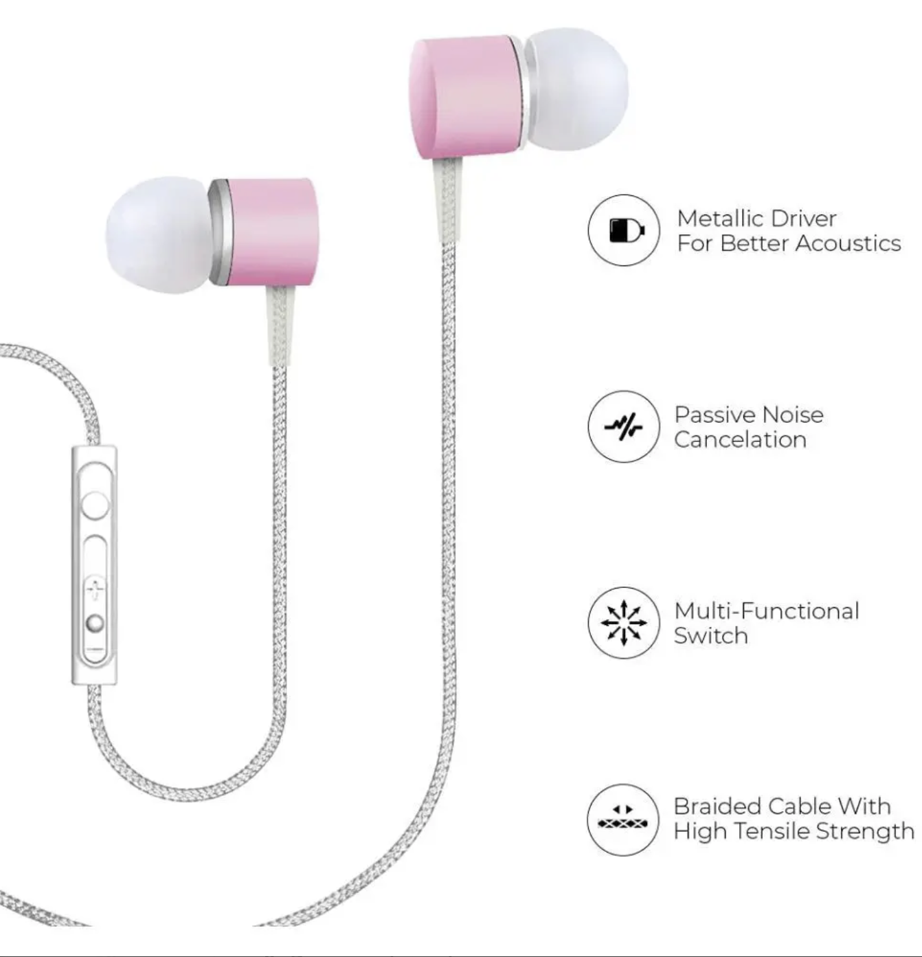 Crossloop Daily Fashion CSLE103 Wired Earphone with Ambient Noise Blocking, Pink